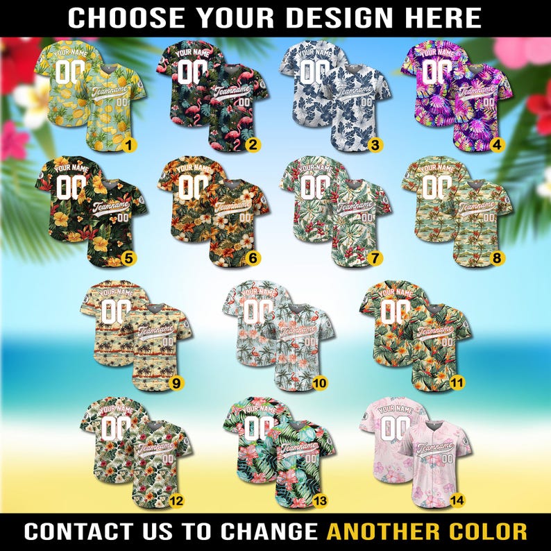 Personalized Hawaiian Baseball Jersey with Team Name Number, Custom Hawaii Floral Shirt for Men Women Youth Kid Jersey Button Down Shirt