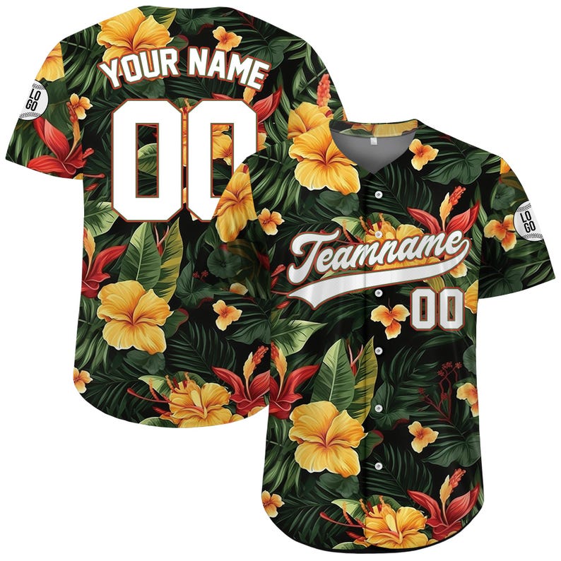 Personalized Hawaiian Baseball Jersey with Team Name Number, Custom Hawaii Floral Shirt for Men Women Youth Kid Jersey Button Down Shirt