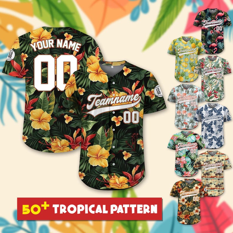 Personalized Hawaiian Baseball Jersey with Team Name Number