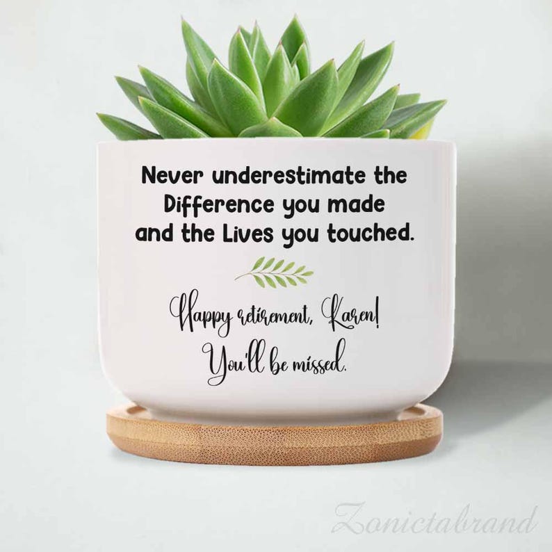 Personalized Plant Pot Retirement Gifts, Custom Succulent Planter, Gift For Coworker, Happy Retirement Gifts for Women Coworker