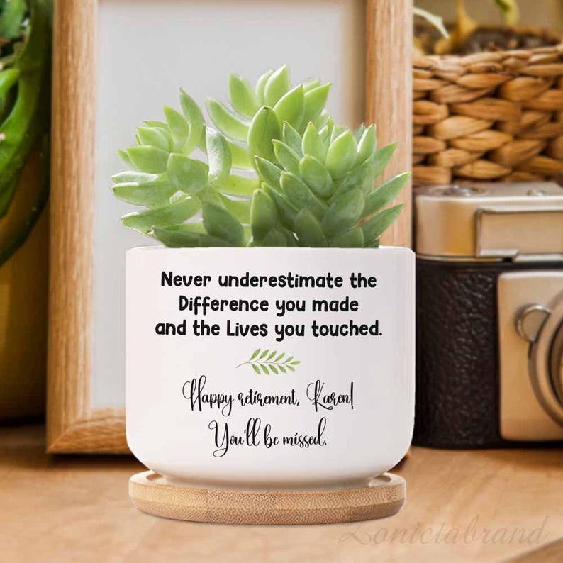 Personalized Plant Pot Retirement Gifts, Custom Succulent Planter, Gift For Coworker, Happy Retirement Gifts for Women Coworker