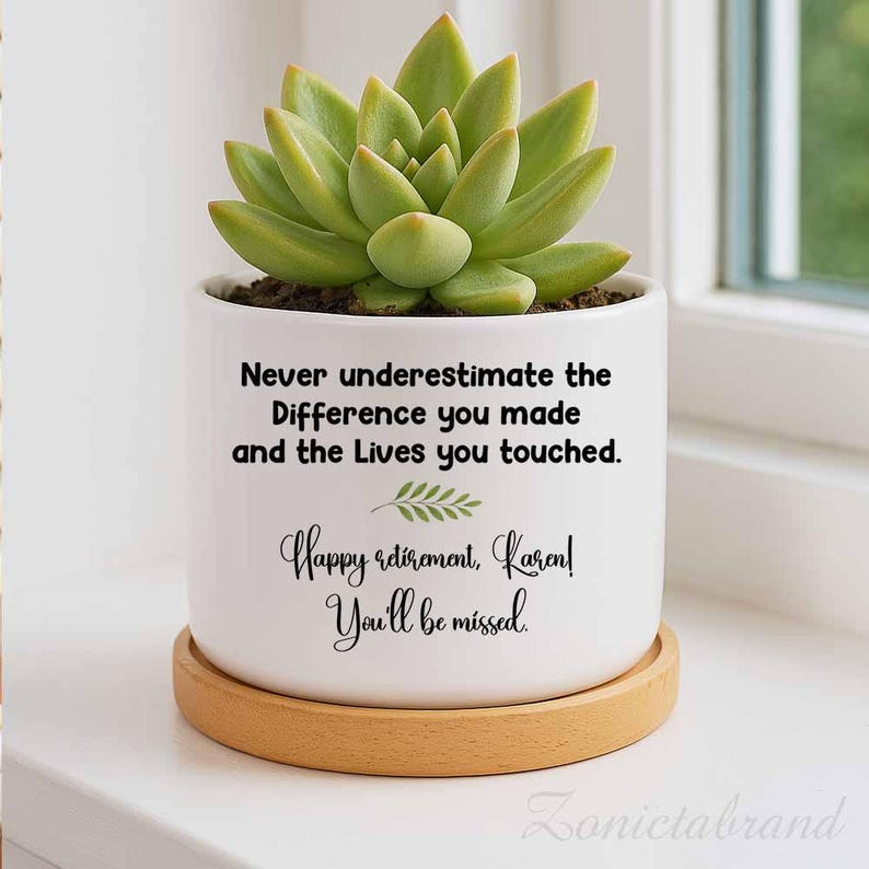 Personalized Plant Pot Retirement Gifts, Custom Succulent Planter, Gift For Coworker, Happy Retirement Gifts for Women Coworker