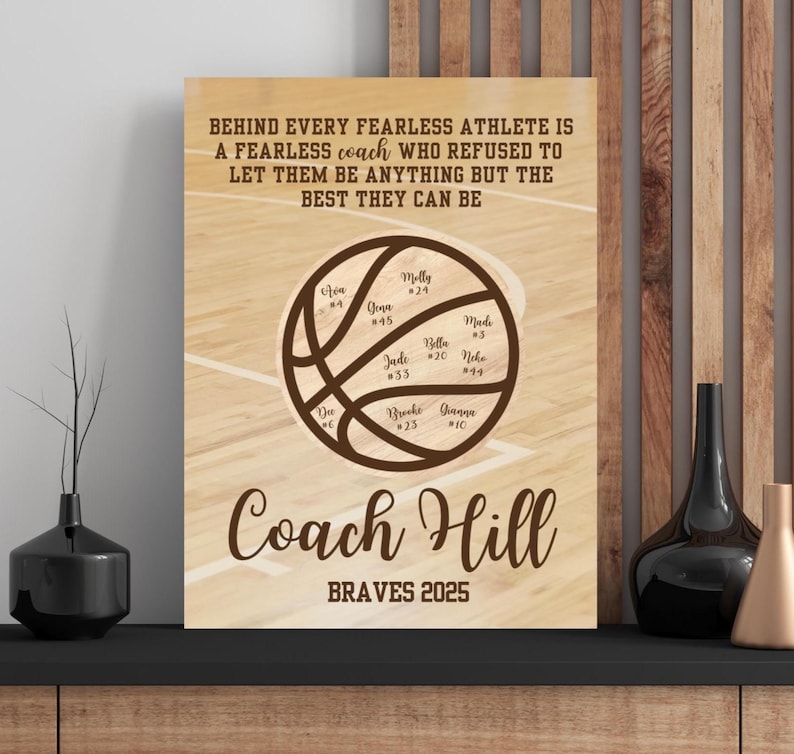 Personalized Basketball Coach Gift - Custom Team Names Wall Art - Thank You canvas for Coach from Team Players, Coach Appreciation, Banquet
