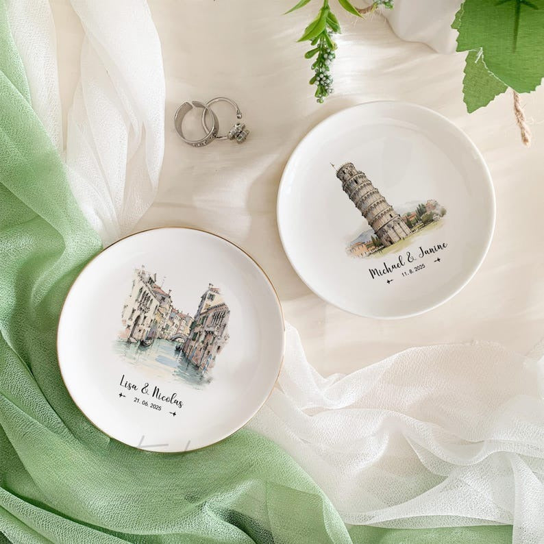 Destination Wedding Ring Dish, Amalfi Coast Wedding Jewelry Holder, Italy Wedding Favors, Wedding Location Keepsake, Engagement Gift