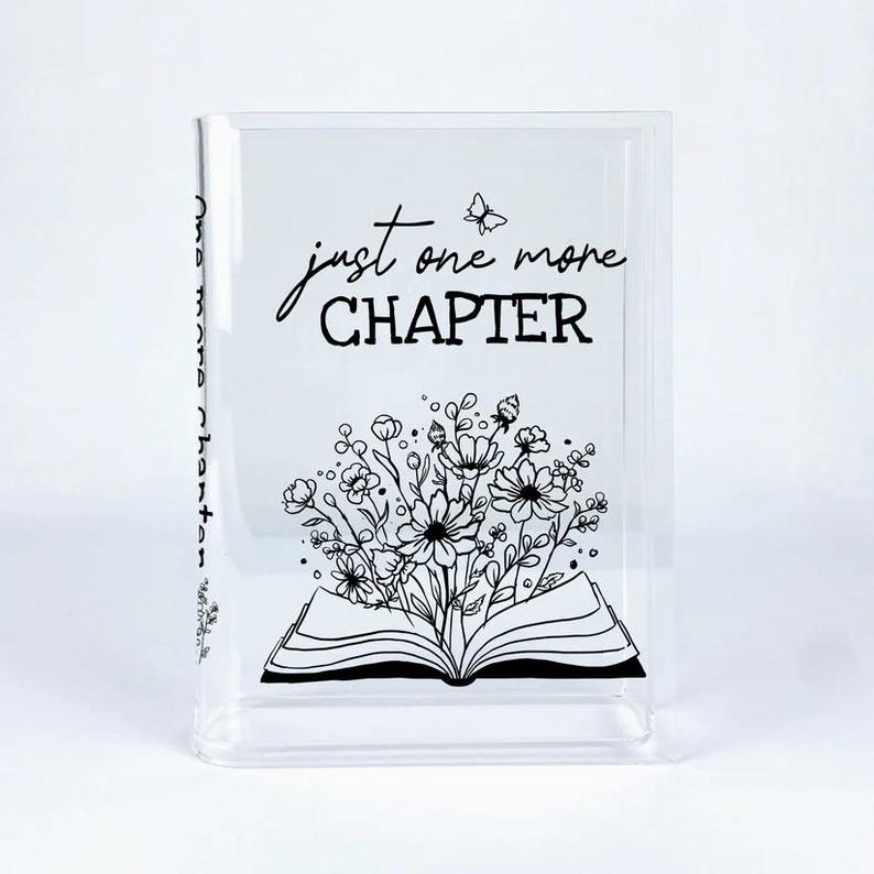Just One More Chapter Acrylic Book Vase - Home Decor Gifts for Book Lovers and Readers, Mother's Day Gift, Special Occasion Gift