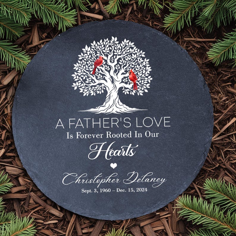 Personalized Tree Cardinal Memorial Garden Stone,Loss Of A Loved One In Memory Mom Dad,Sympathy Keepsake Stone,Remembrance Gift,Father Day