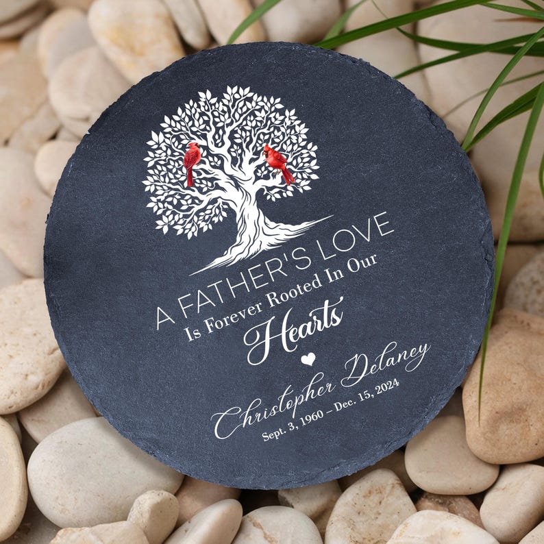 Personalized Tree Cardinal Memorial Garden Stone,Loss Of A Loved One In Memory Mom Dad,Sympathy Keepsake Stone,Remembrance Gift,Father Day