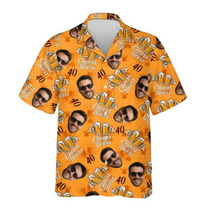 Custom Face Birthday Hawaiian Shirt, Personalized Cheers and Beers Shirt for Men Women, 40th Birthday Party Shirt with Photo, Gifts for Dad