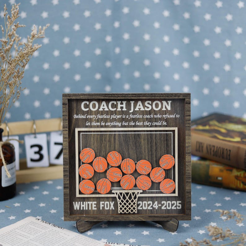 Personalized Basketball Shaker Wood Sign Gift for Coach, Thank You End of Season Coach Gifts, Appreciation Manager Gift from Basketball Team