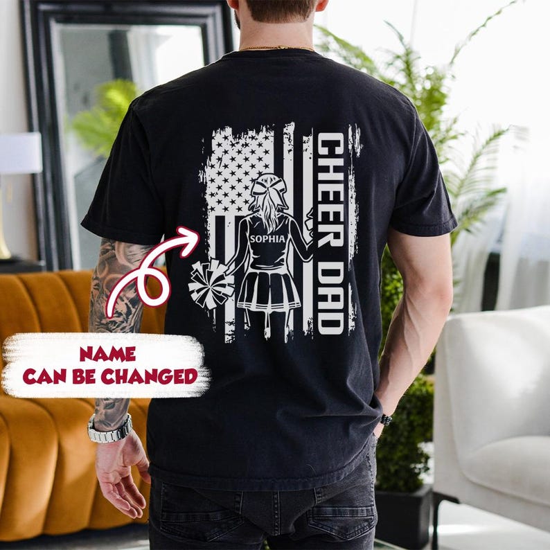 Cheer Dad Shirt, Custom Kids Name Cheer Dad T-Shirt, Cheer Dad Gift, Cheer Gift for Dad, Cheer Shirt for Dad, Sports Dad Tee