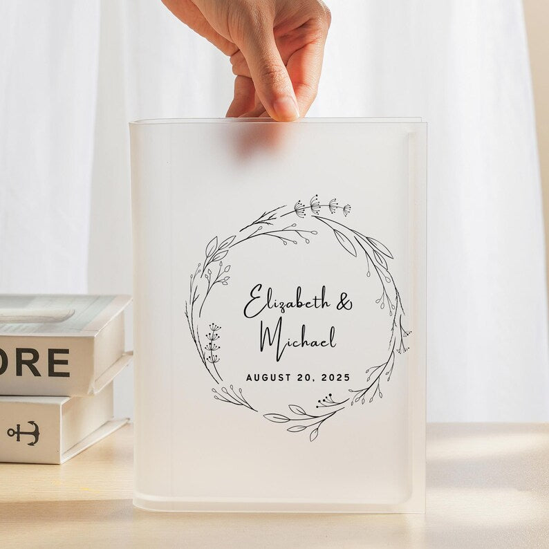 Anniversary Gift, Wedding or Engagement Gift, Flower Vase, Wreath Design, 9th Wedding Anniversary Gift, Custom Book Vase, Gift for Couples