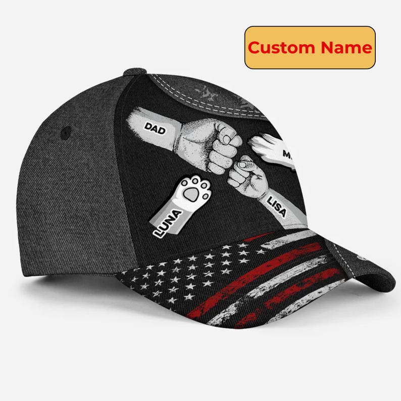 Personalized Fist Bump Daddy Grandpa Classic Cap, Cap For Grandpa, Hat For Husband, Father's Day Gift For Dad, USA Flag Themed Dad Cap
