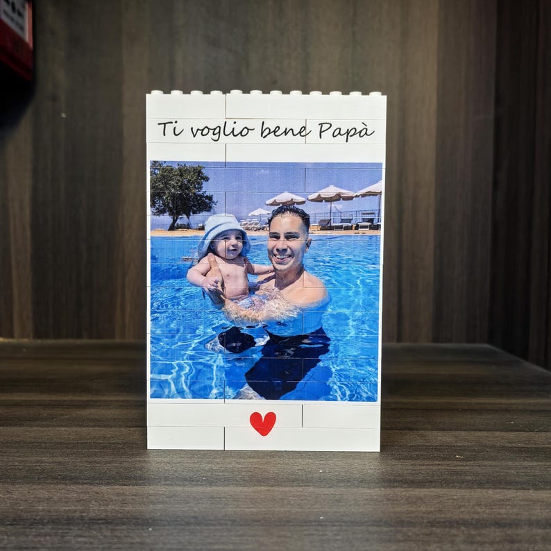 Personalised Daddy & Me Building Brick Photo Block, Gift for Dad, Building Block, Puzzle, Grandad, Grandpa, Birthday Gift, Father's Day Gift