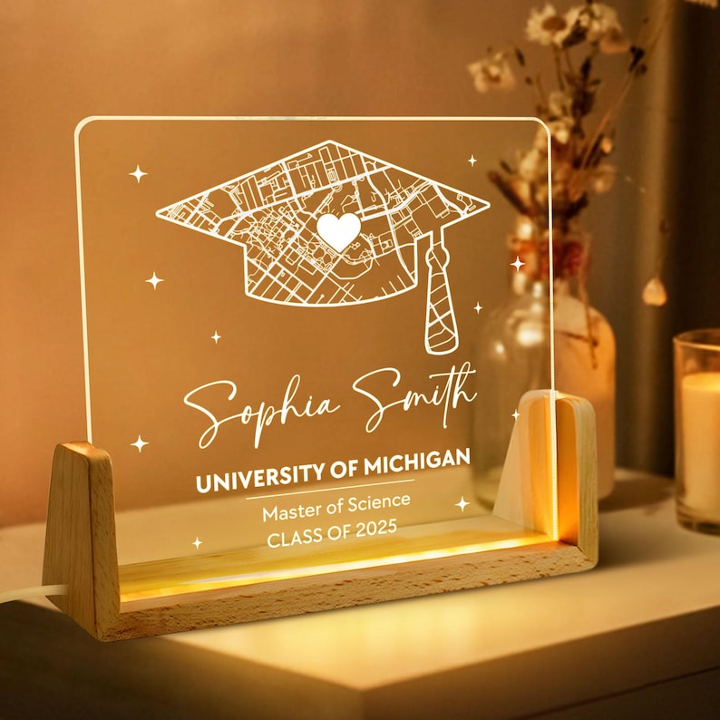 Personalized Graduation Gifts, Campus Map LED Night Light, Custom College Map LED Night Lamp, University Map Acrylic Plaque, Class of 2025
