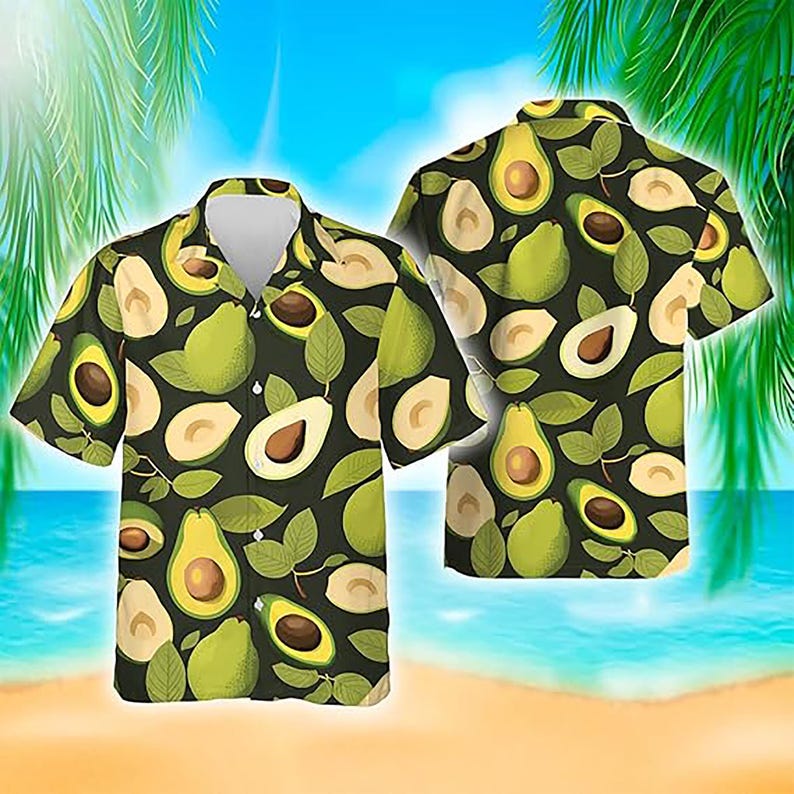 Fruit Hawaiian Shirt for Men, Tropical Strawberry, Kiwi, Avocado Shirt, Tropical Fruit Shirt Men, Upload Photo Summer Hawaiian Shirt, Beach Vacation Tee