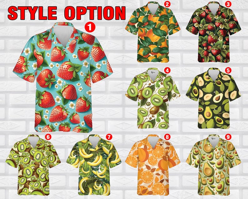 Fruit Hawaiian Shirt for Men, Tropical Strawberry, Kiwi, Avocado Shirt, Tropical Fruit Shirt Men, Upload Photo Summer Hawaiian Shirt, Beach Vacation Tee