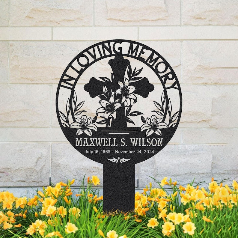 Custom In Loving Memory Sign, Memorial Garden Stake Metal, Mother's Day, Honor a Loved One or Pet, Personalized Tribute Cross Outdoor