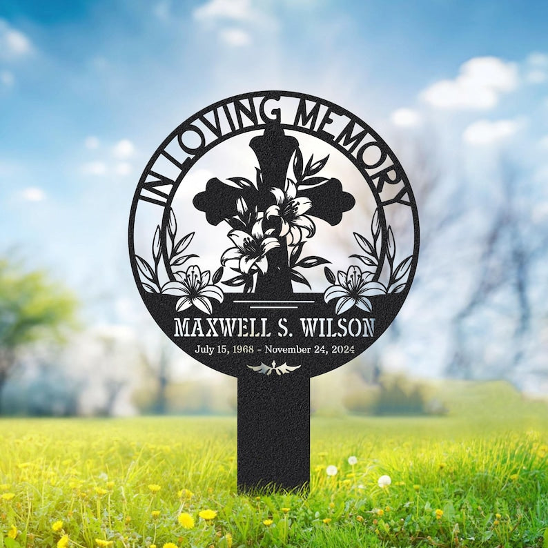 Custom In Loving Memory Sign, Memorial Garden Stake Metal, Mother's Day, Honor a Loved One or Pet, Personalized Tribute Cross Outdoor