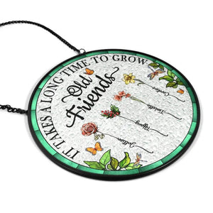 Birth Flower Grow An Old Friend Personalized Custom Stained Glass Window Hanging Suncatcher, Bestie, BFF, Friendship Gift, Custom Gifts 2025