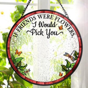 Birth Flower Grow An Old Friend Personalized Custom Stained Glass Window Hanging Suncatcher, Bestie, BFF, Friendship Gift, Custom Gifts 2025