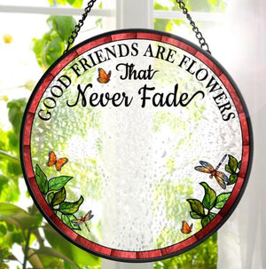 Birth Flower Grow An Old Friend Personalized Custom Stained Glass Window Hanging Suncatcher, Bestie, BFF, Friendship Gift, Custom Gifts 2025