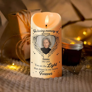 Shines In Our Hearts Forever - Candle Light Custom Memorial Photo Candle, Personalized Upload Photo Remembrance Candle LED Light