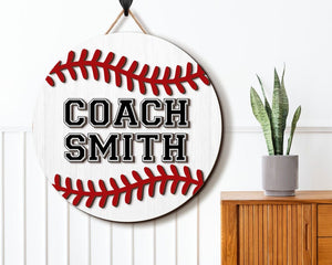 Baseball Coach Door Hanger, Personalized Baseball Coach Gift, PE Teacher Gift, Male Teacher Gift, Baseball Sign, Coach Appreciation Gift
