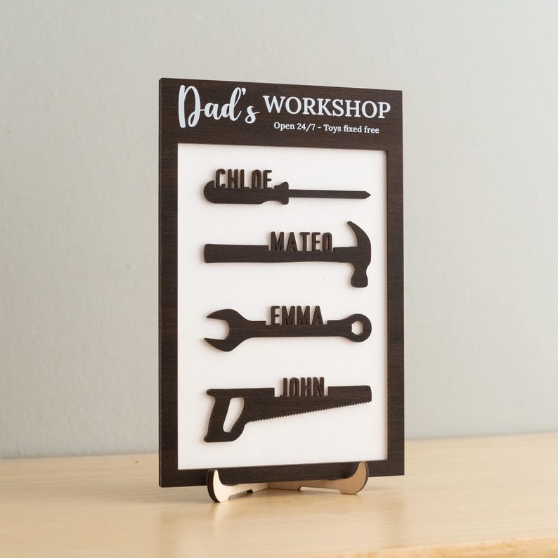 Modern Dad & Grandpa Workshop Sign, Personalized Wooden Garage Decor, Father's Day Gift