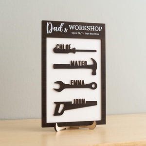 Modern Dad & Grandpa Workshop Sign, Personalized Wooden Garage Decor, Father's Day Gift