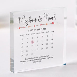 Personalised Wedding or Engagement Gift with Your Message Date Acrylic Plaque Calendar Gift Romantic Keepsake for Newlyweds or Anniversary