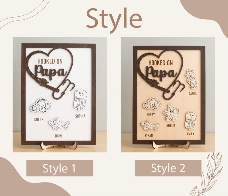 Hooked on Dad Sign, Personalized Wooden Fishing Decor, Father's Day Gift from Kids