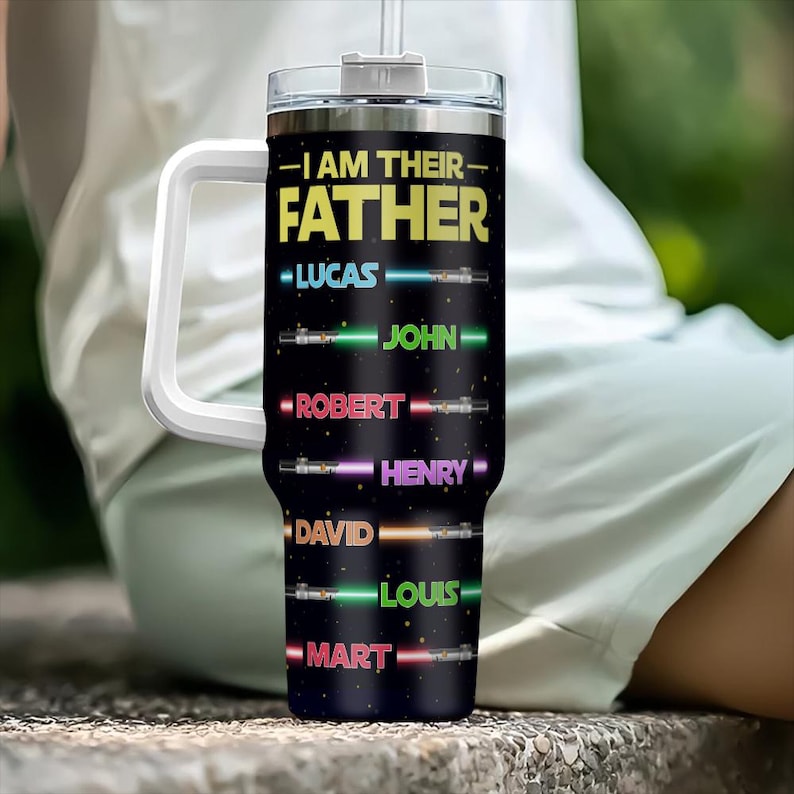 Personalized I Am their Father Tumbler, Custom Kid Names Lightsaber Mug, Father's Day Gift, Dadalorian Coffee Cup, Best Dad Tumbler