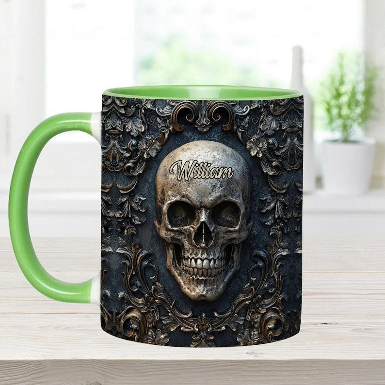 Touch My Coffee And I Will Drink It From Your Skull Personalized Skull Accent Mug, Dark Gothic Cup, Gift for Men, Military Gift for Dad