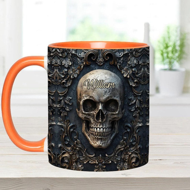 Touch My Coffee And I Will Drink It From Your Skull Personalized Skull Accent Mug, Dark Gothic Cup, Gift for Men, Military Gift for Dad