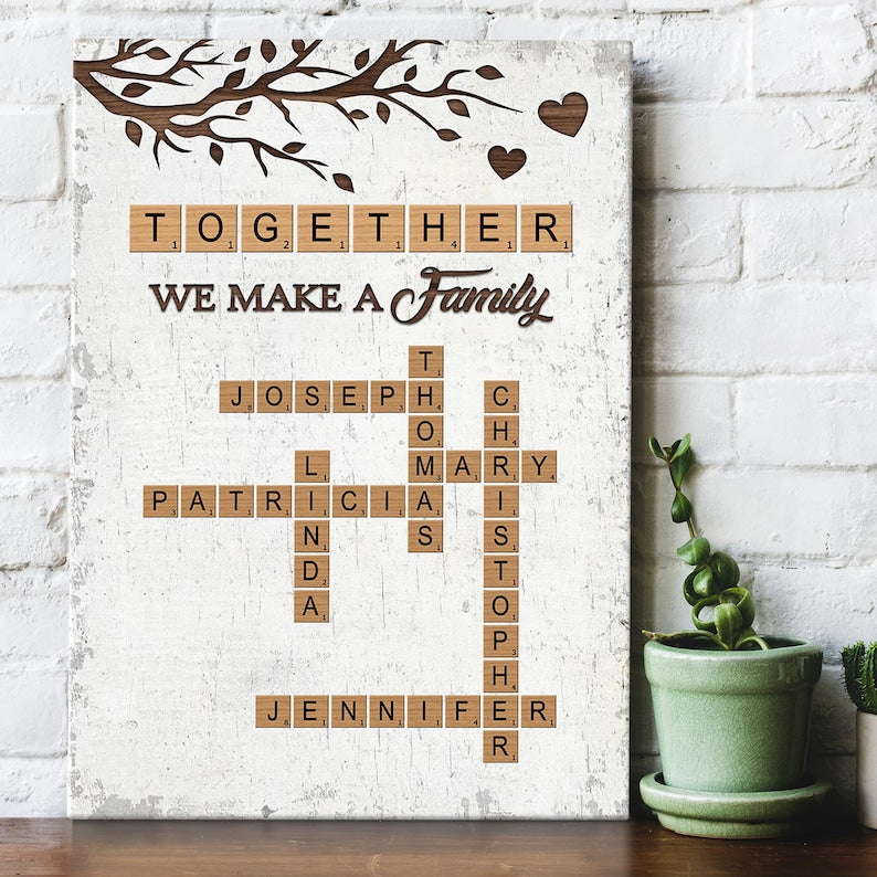 Custom Crossword Puzzle Family Name Canvas Wall Art, Personalized Family Crossword Puzzle Decor, Gift for Parents, Anniversary, Home Decor