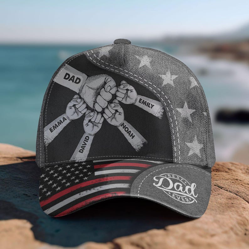 Fist Bump Daddy Grandpa, Personalized America Classic Cap, Father's Day Gift for Grandpa, for Dad, Hat For Husband, Dad And Kid Name Cap