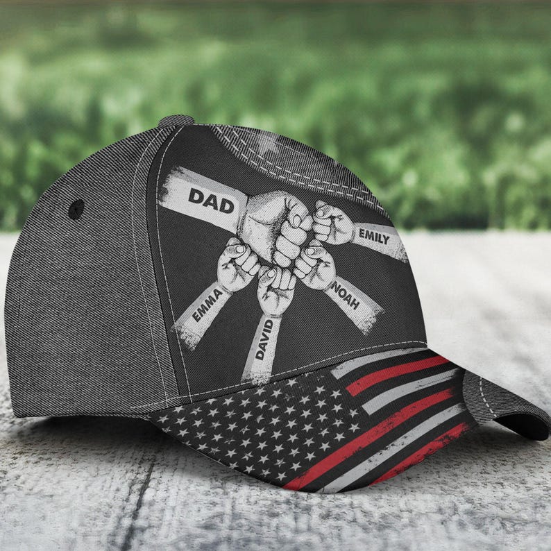 Fist Bump Daddy Grandpa, Personalized America Classic Cap, Father's Day Gift for Grandpa, for Dad, Hat For Husband, Dad And Kid Name Cap