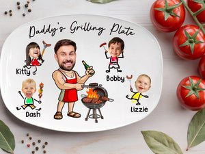 Personalized Face Grilling Platter, Custom Daddy's Grilling Plate with Kids' Names, Father's Day Gift, Funny Gift for Dad, Birthday Gift