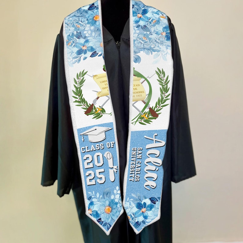 Personalized Guatemalan Graduation Stole, Guatemala Flag Latina Grad Sash