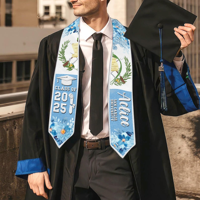 Personalized Guatemalan Graduation Stole, Guatemala Flag Latina Grad Sash