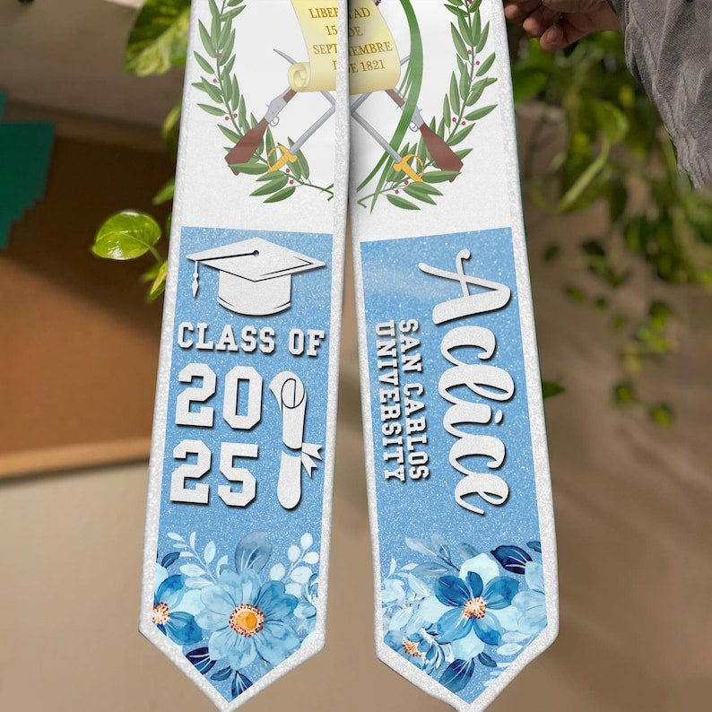 Personalized Guatemalan Graduation Stole, Guatemala Flag Latina Grad Sash