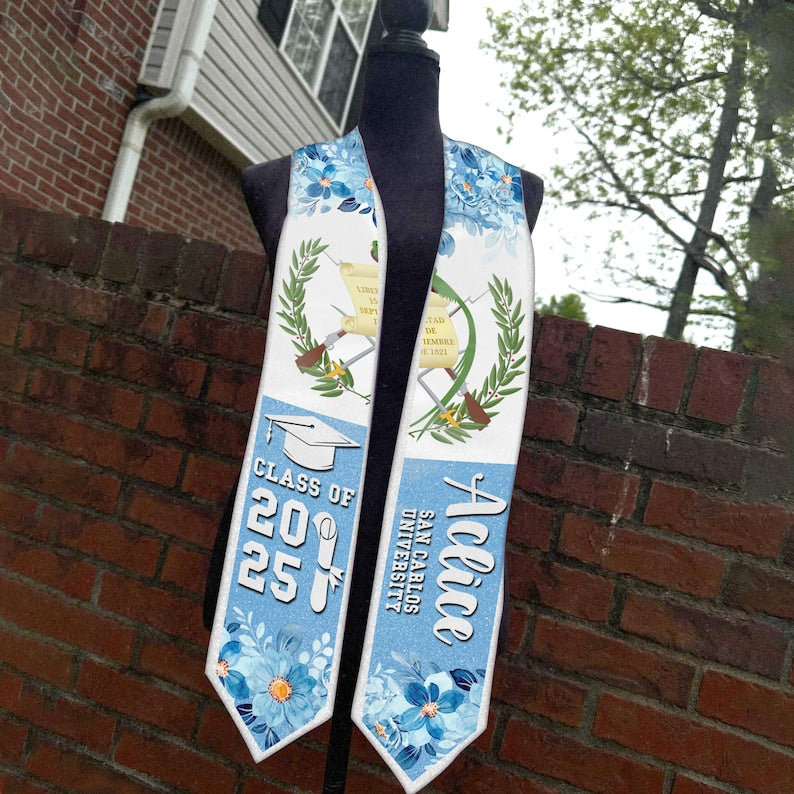 Personalized Guatemalan Graduation Stole, Guatemala Flag Latina Grad Sash