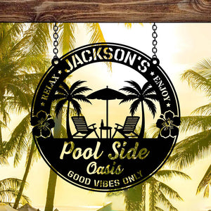 Custom Name Pool Side Oasis Sign,Personalized Pool Sign,Custom Text,Metal Pool Sign,Backyard Oasis Decor,Pool Sign,Outdoor Decor,Summer Sign