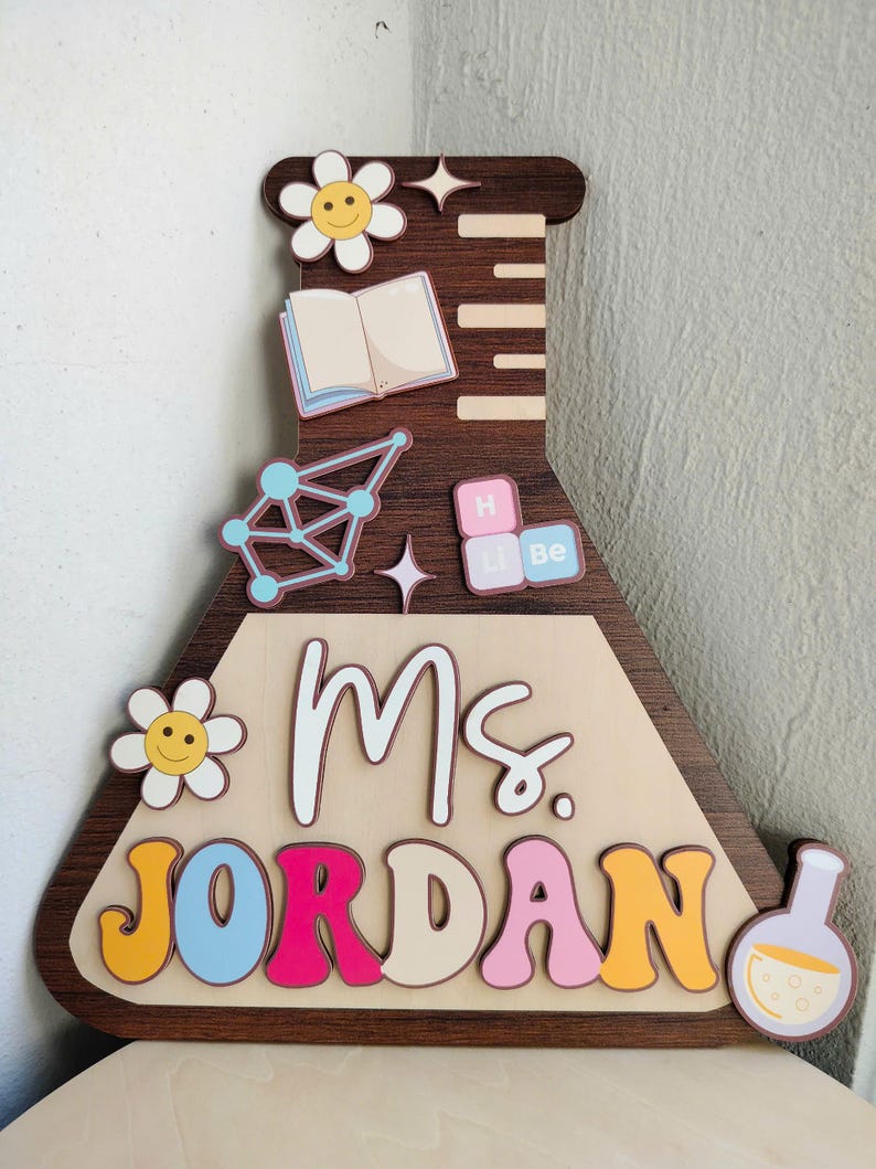 Custom 3D Science Teacher Name Sign, Personalised Science Teacher Sign, Classroom Decor, Teacher Door Hanger, Teacher Back to School Sign