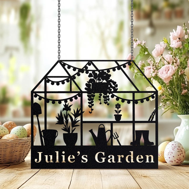 Custom Metal Greenhouse Name Sign, Personalized Hanging Garden Sign,BackYard Decor,Garden Trowel,Conservatory Sign Gift, grandads greenhouse