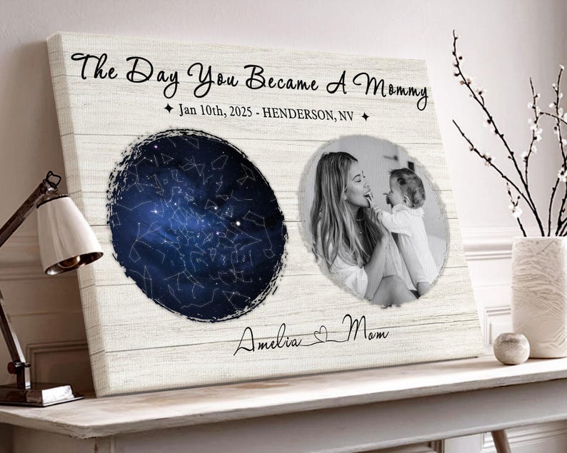 First Fathers Day Gift, The Day You Become My Daddy Star Map By Date Canvas Gift from Baby, Father's Day Gift For First Time Dad