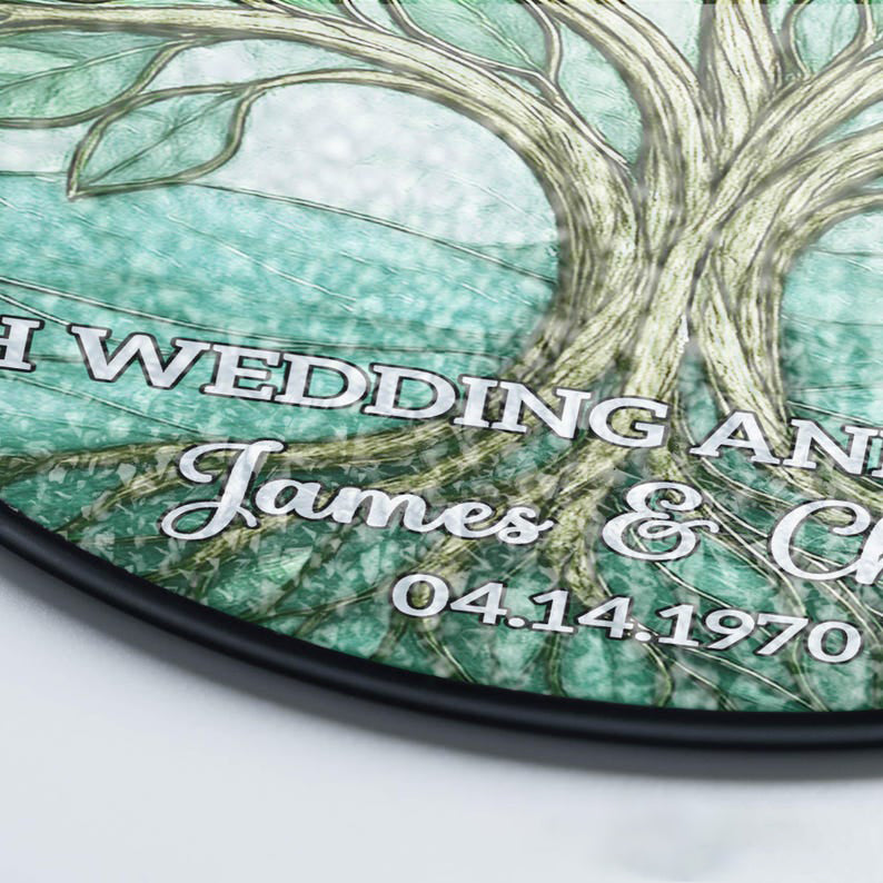 Personalized 55th Wedding Anniversary Gift, 55th Emerald Anniversary Glass Suncatcher, Tree of Life Window Hanging, 55th Anniversary Gift