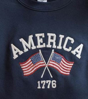 Embroidered America Flags Crewneck Sweatshirt, Embroidered USA Shirt, July 4th, Independence Red White Blue United States American, Election