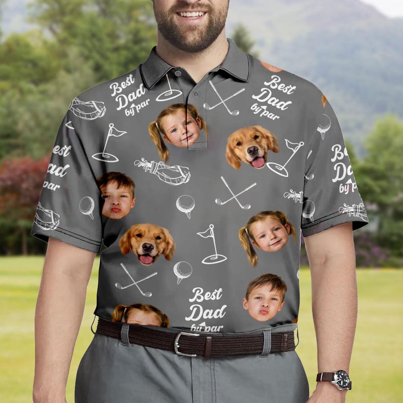 Best Dad By Par Shirt, Custom Face for Golfer, Short Sleeve Golf Shirt Gift for Husband, Father, Personalized Shirt with Face for Men