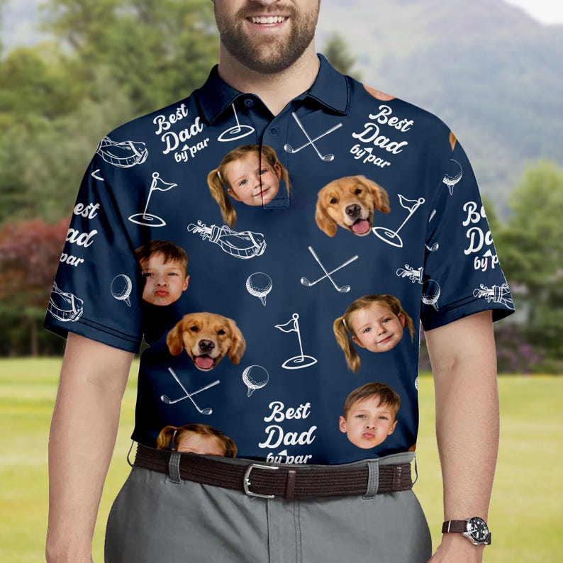 Best Dad By Par Shirt, Custom Face for Golfer, Short Sleeve Golf Shirt Gift for Husband, Father, Personalized Shirt with Face for Men
